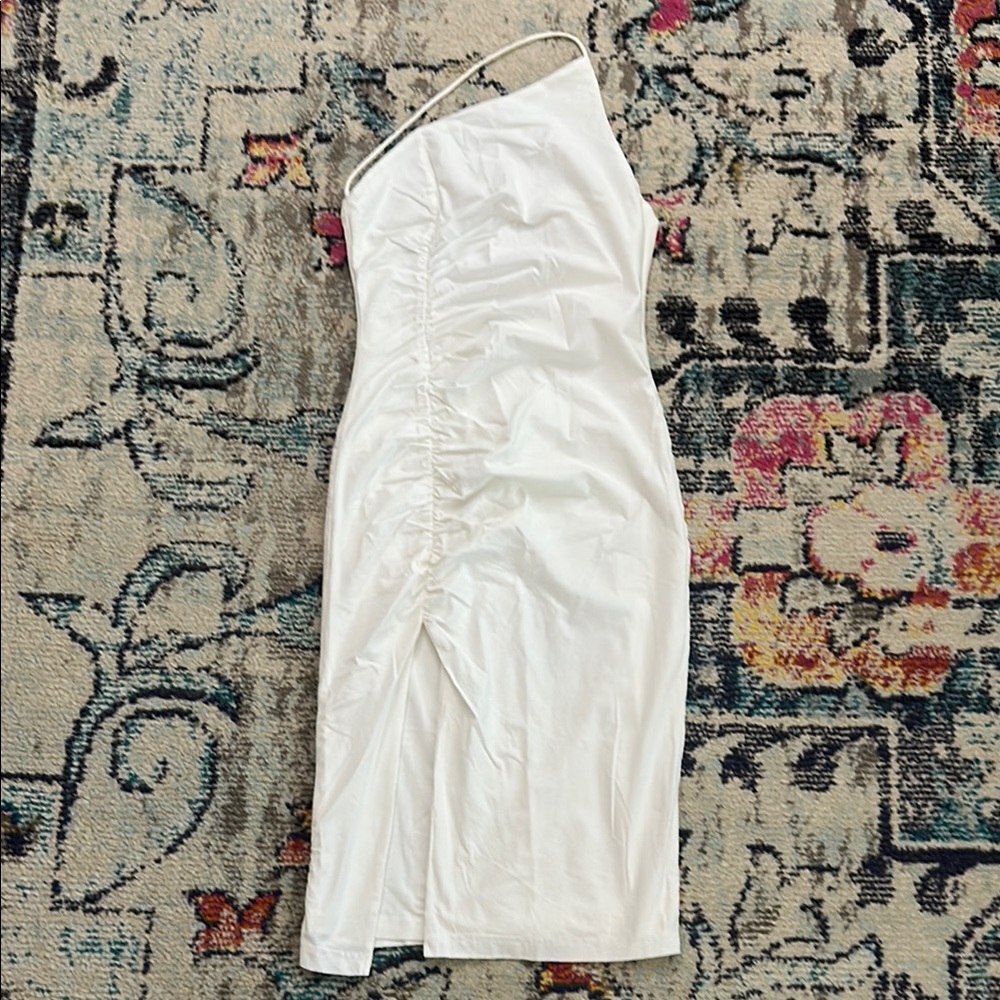 Revolve Superdown White One Shoulder Ruched Sheath Dress